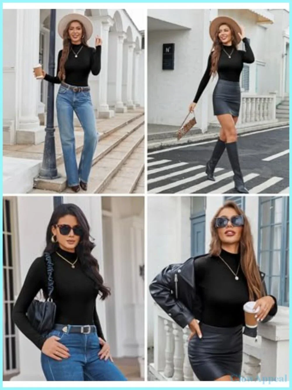 Mock Turtleneck Long Sleeve Top Set Stretch Base Layer Slim Fit Thermal